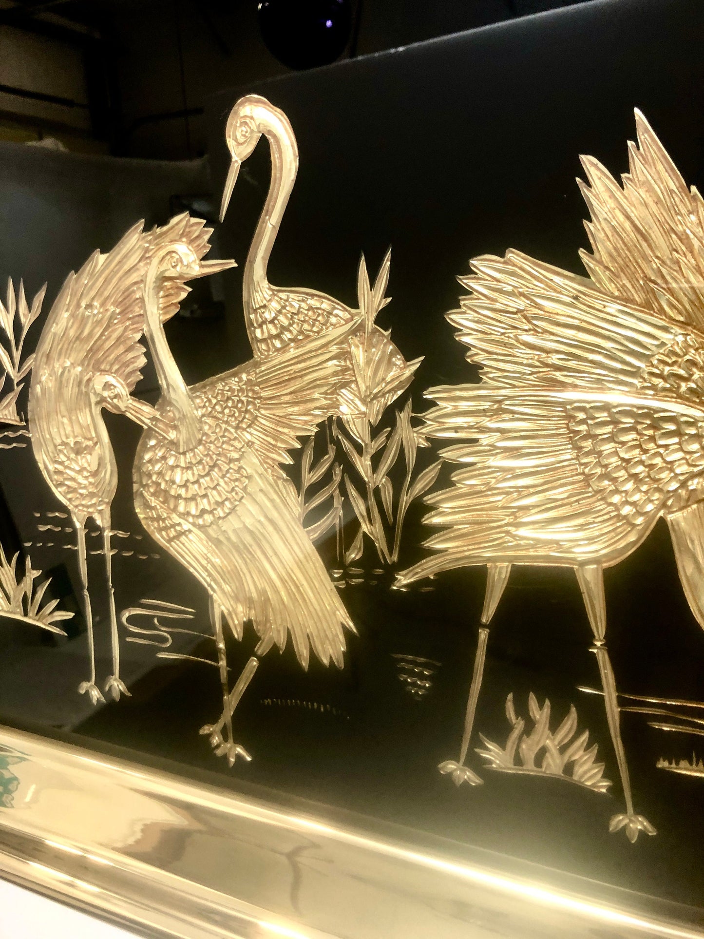 Oriental Modern Black Mirror Wall Art | Gold Etched Detail
