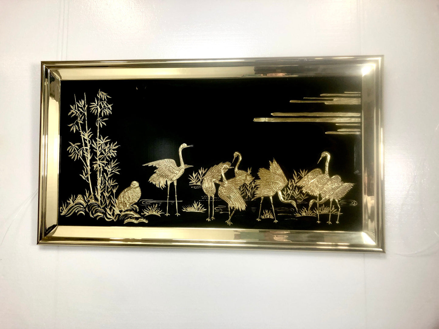 Oriental Modern Black Mirror Wall Art | Gold Etched Detail