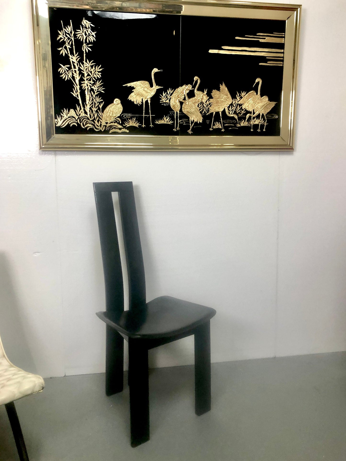 Oriental Modern Black Mirror Wall Art | Gold Etched Detail