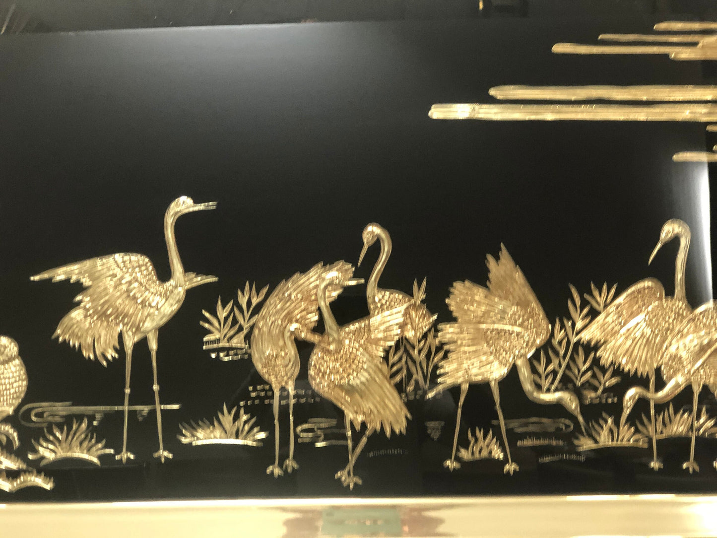 Oriental Modern Black Mirror Wall Art | Gold Etched Detail