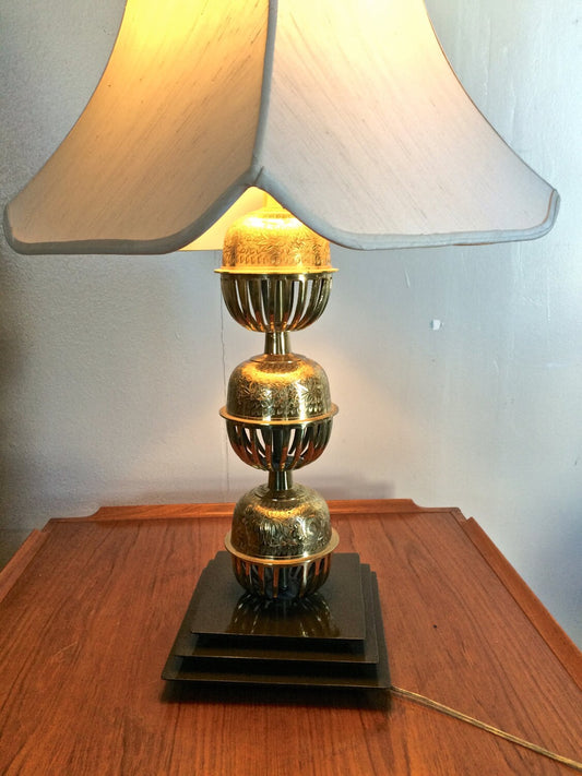 Large Table Lamp | Asian Decor | Brass Incense Balls