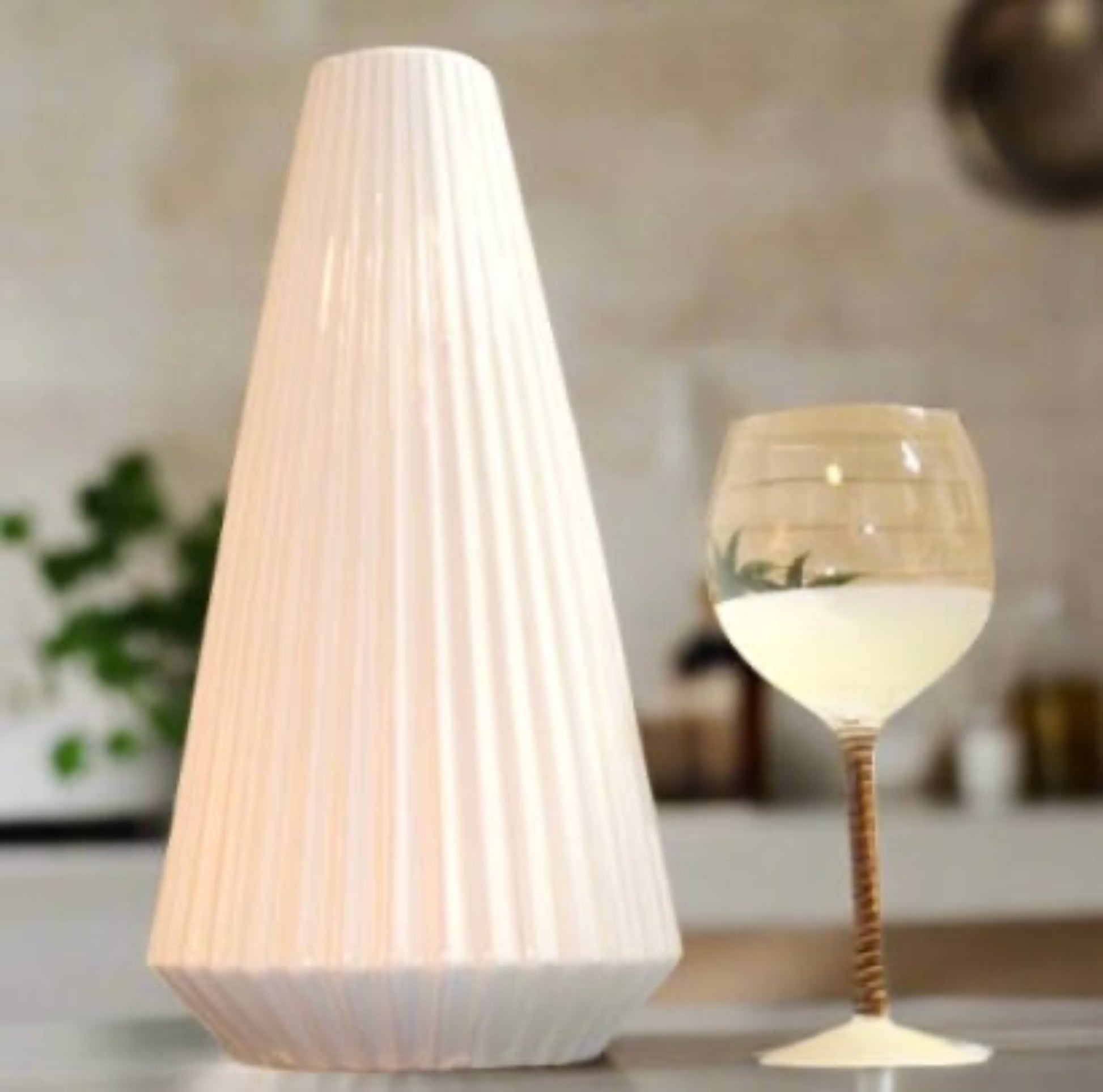 Vintage Tall White Ribbed Ceramic Vases | Pair