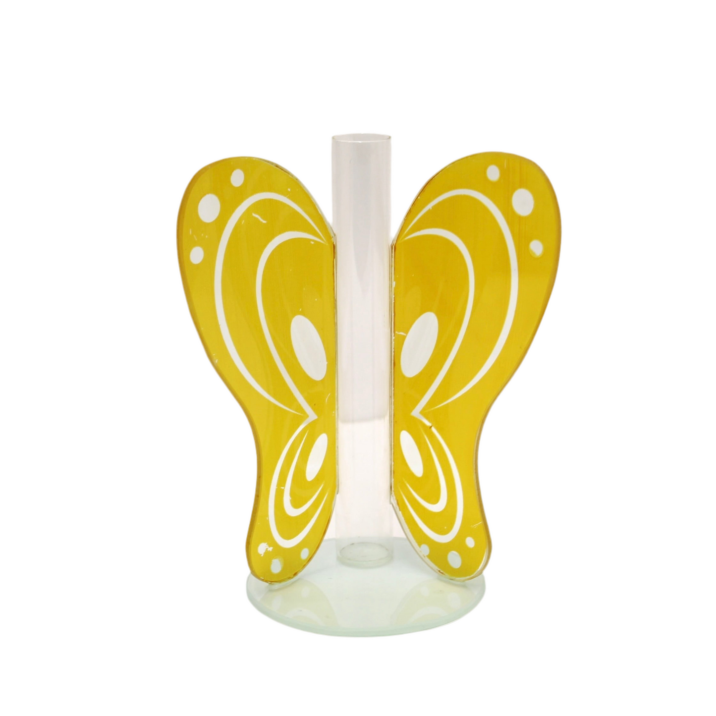 Vintage Yellow Glass Butterfly Bud Vase