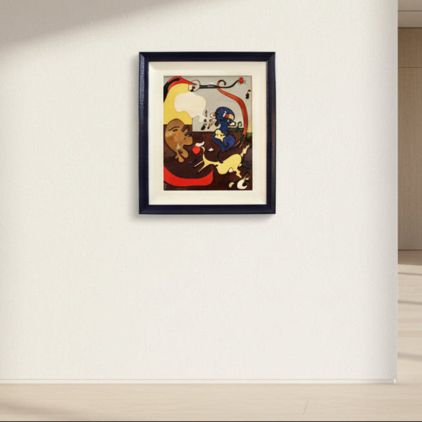 Vintage Ceramic Plaque Dutch Interior II" by Joan Miró, Blue Framed Cermaic Tile