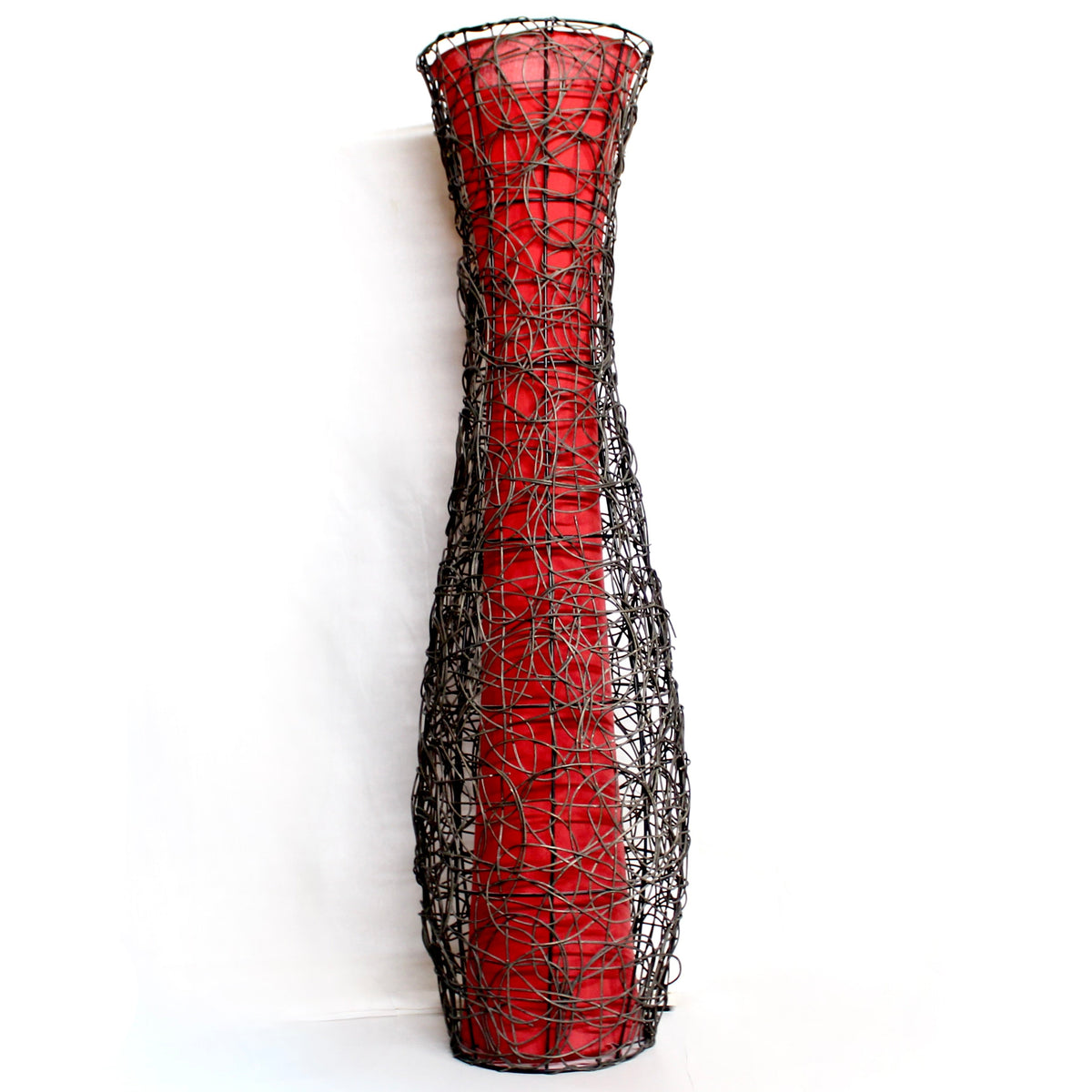 Vintage Woven Rattan & Wire Floor Lamp.