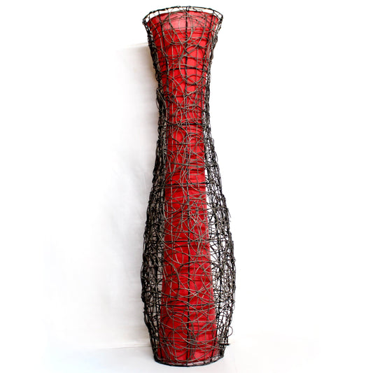 Vintage Woven Rattan & Wire Floor Lamp.