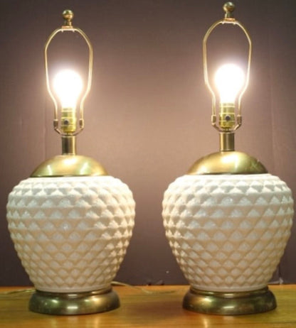 PAIR White Beehive Table Lamps by Frederick Cooper