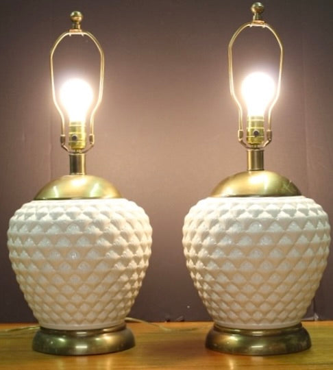 PAIR White Beehive Table Lamps by Frederick Cooper