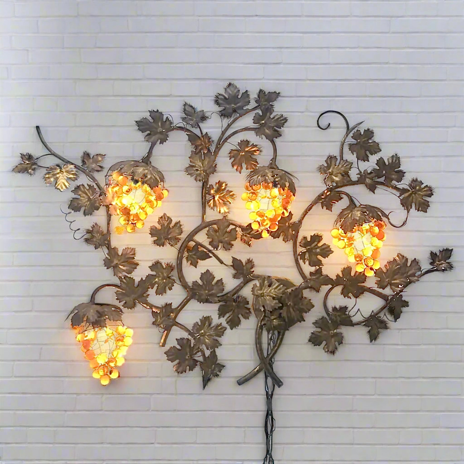 Murano Glass Grapes Wall Light on Sculptural Vine