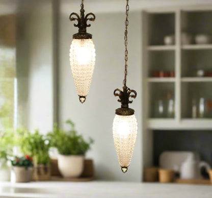 1960s Dual Pineapple Cut Regency Style Swag Lamps