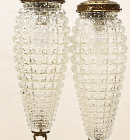 1960s Dual Pineapple Cut Regency Style Swag Lamps