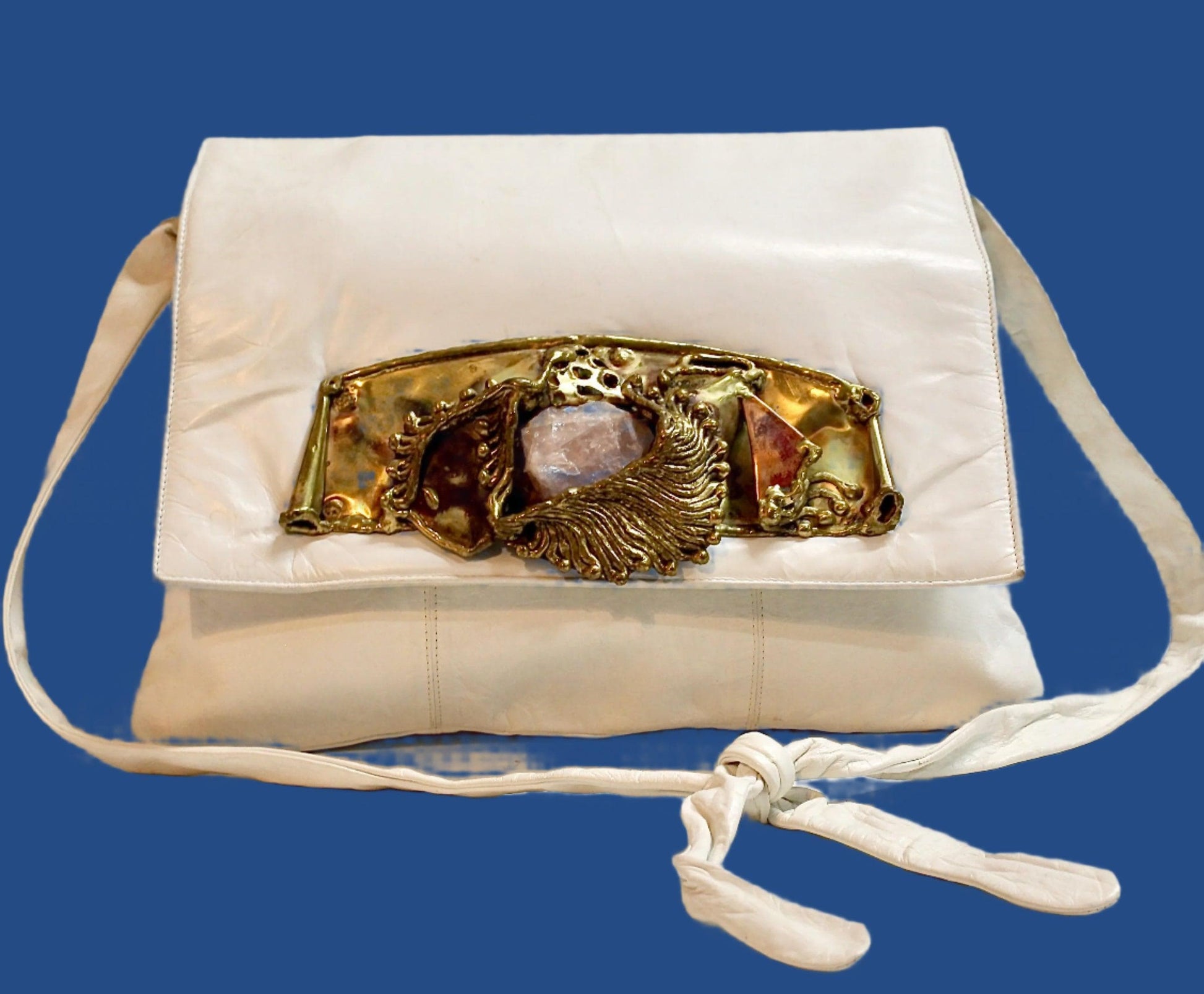 1970&#39;s Amethyst Quarts White Leather Purse | COPA Collection