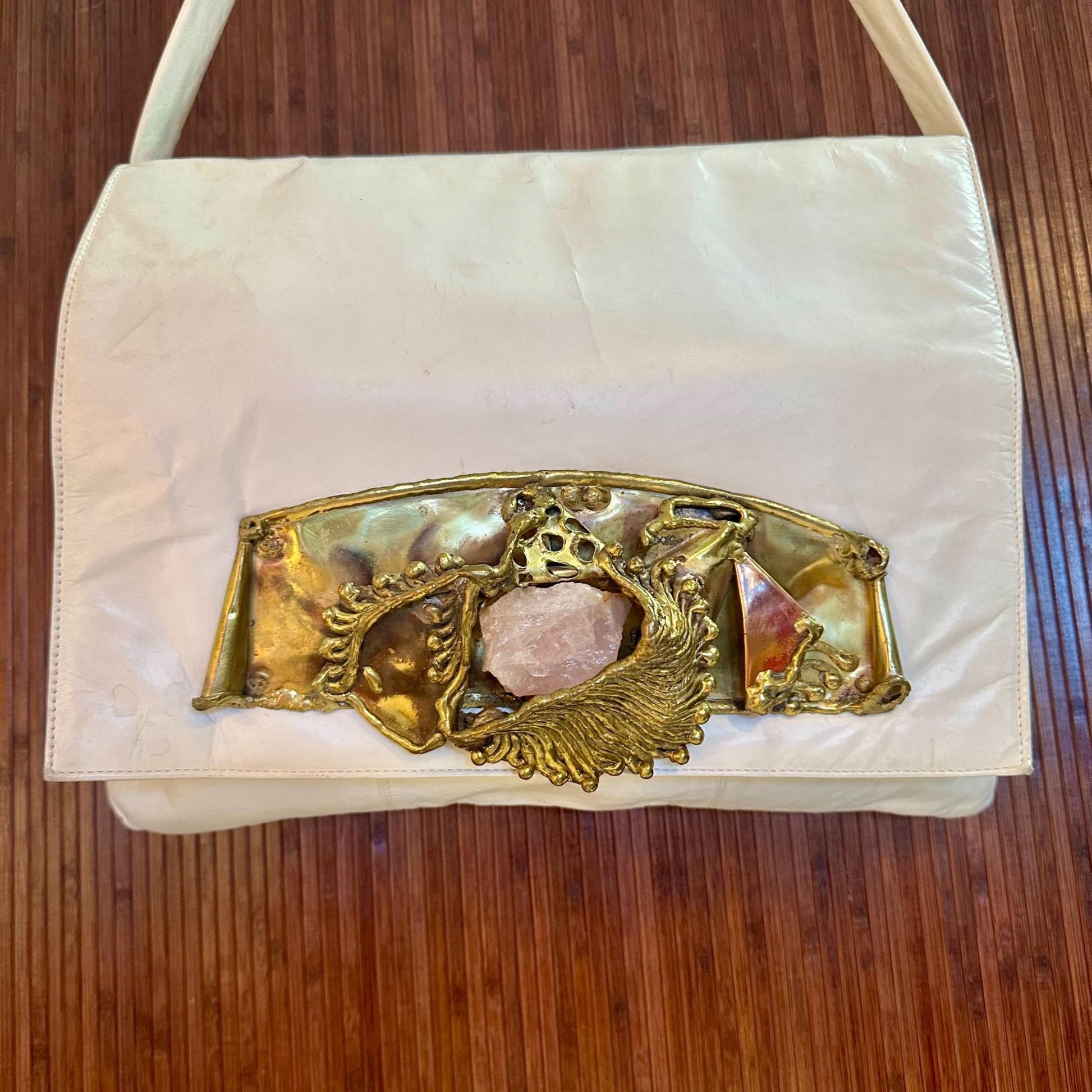 1970's Amethyst Quartz White Leather Purse | COPA Collection from OffCenterModern