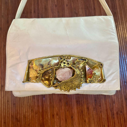 1970's Amethyst Quartz White Leather Purse | COPA Collection from OffCenterModern