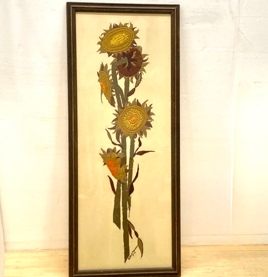 1970s Crewel Embroidery Sunflower Wall Art