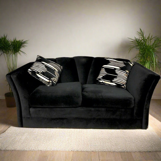 Black Fabric Upholstered Tufted Loveseat