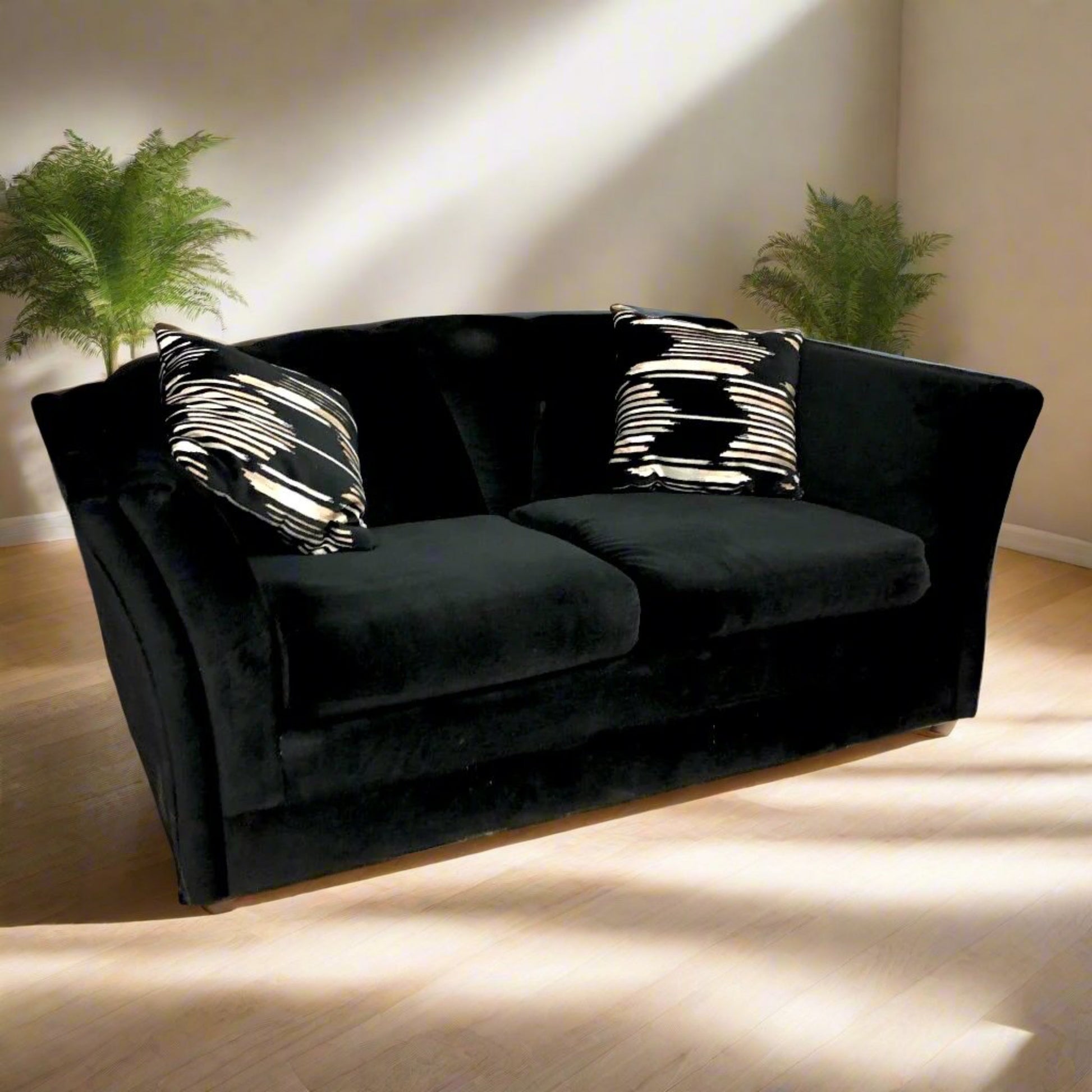 Upholstered Black Fabric Channel Back Loveseat