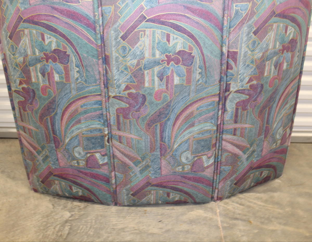 1980s Vintage Postmodern Upholstered 3-Panel Tiered Folding Screen Room Divider.