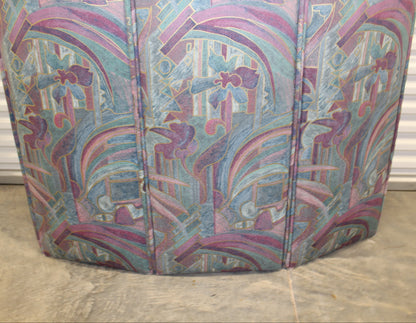 1980s Vintage Postmodern Upholstered 3-Panel Tiered Folding Screen Room Divider.