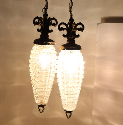 1960s Dual Pineapple Cut Regency Style Swag Lamps