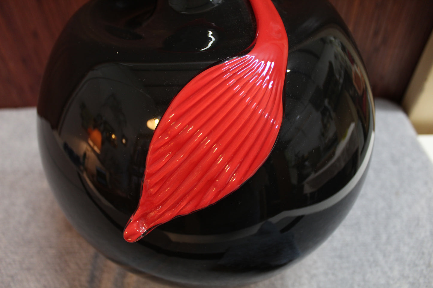 Large 1980s Black and Red Glass Apple Vase
