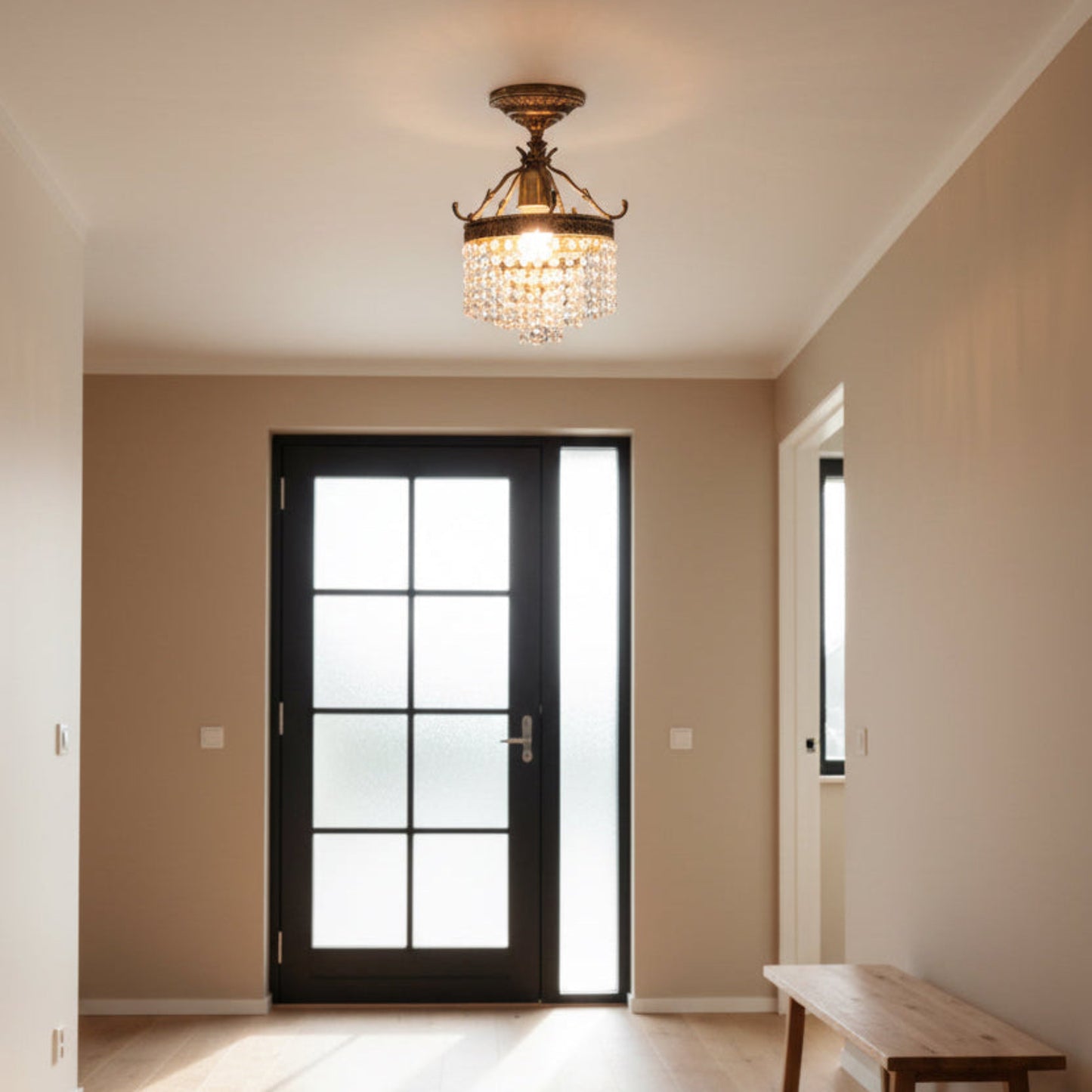 Vintage Brass and Crystal Pendant Light