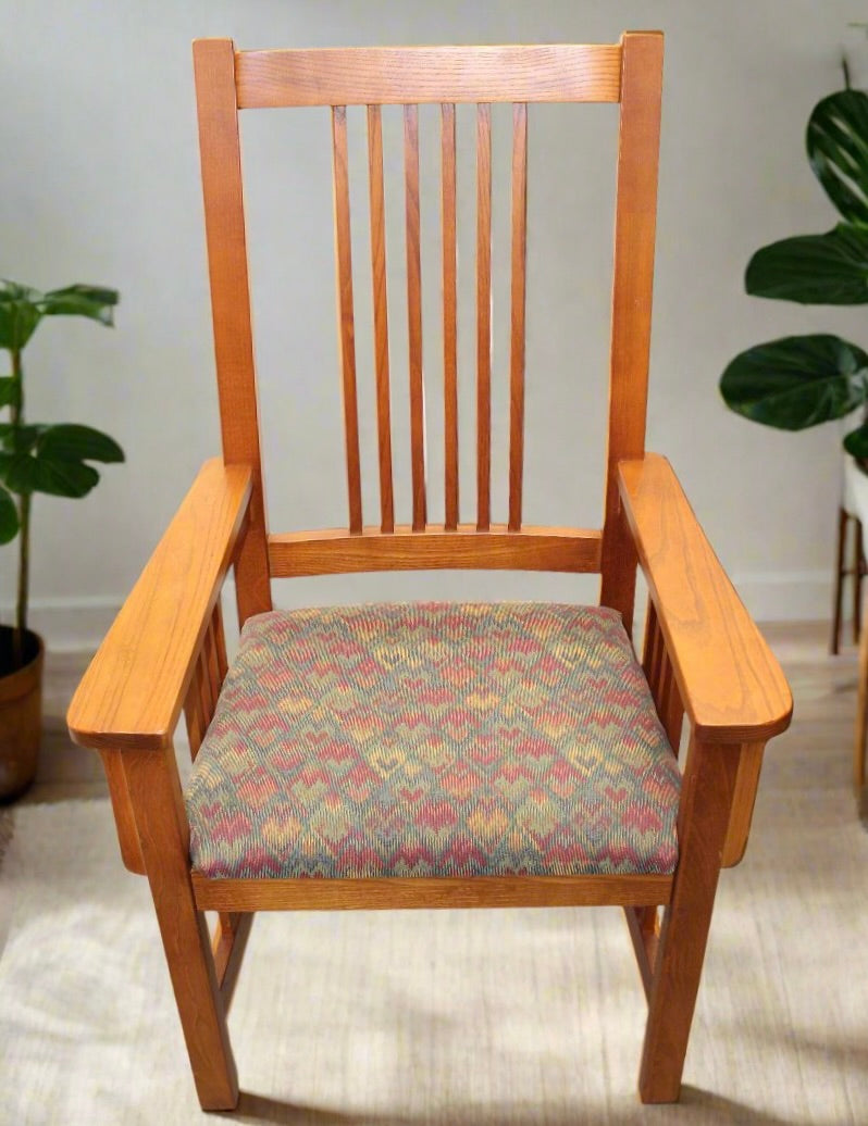 2-Pc Oak Mission Style Dining Armchairs