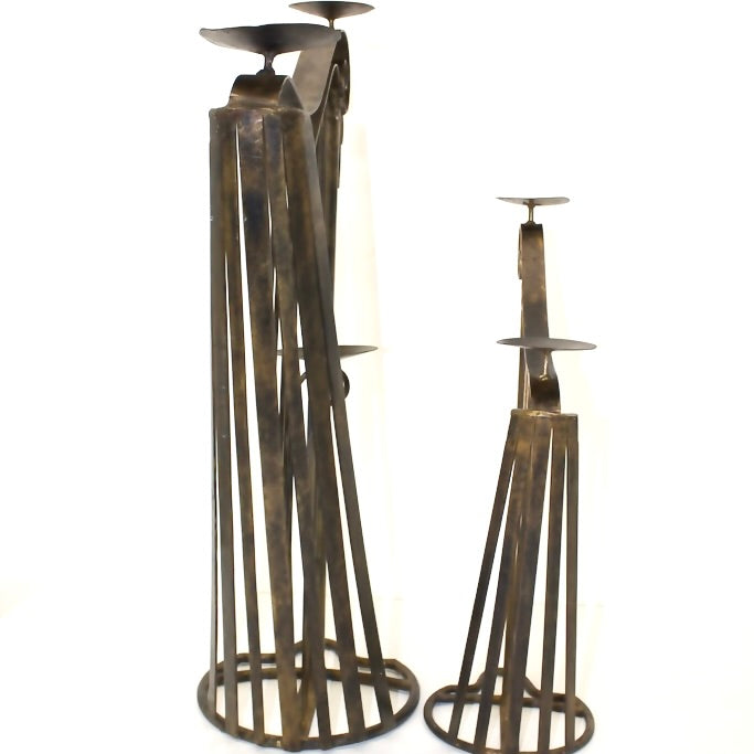 2 Metal Harp shaped candle holders, back view