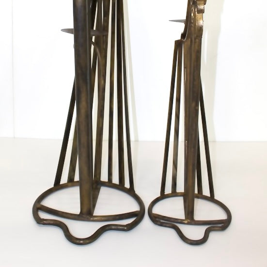 2 Metal Harp shaped candle holders view of stand