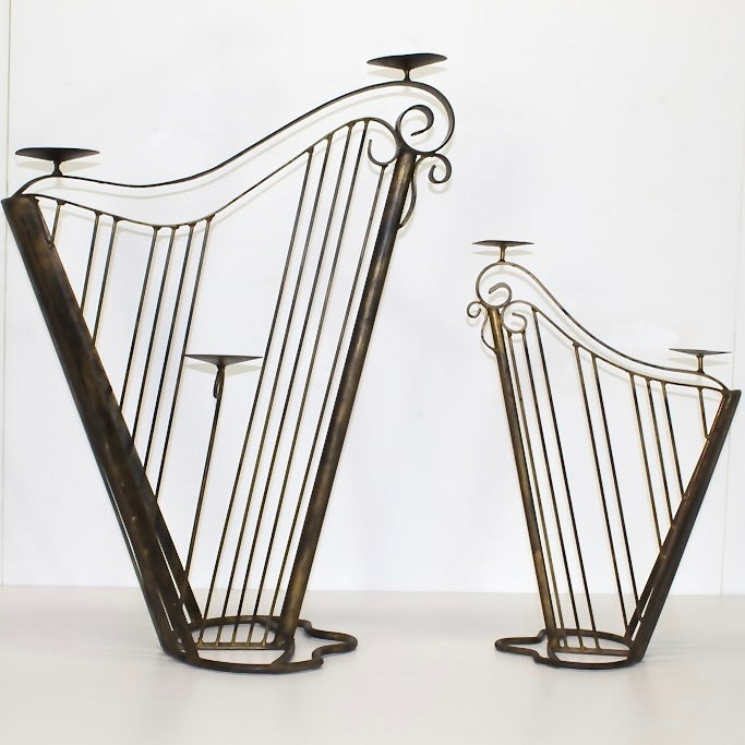 2 Metal Harp shaped candle holders