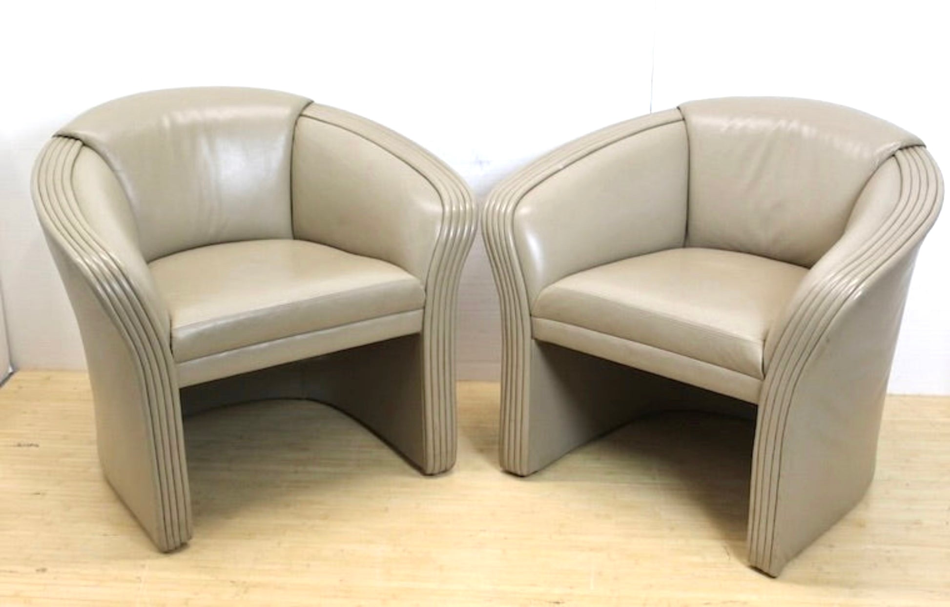 Patrician Furniture Co Leather Armchairs | Pair 1980s Post Modern 