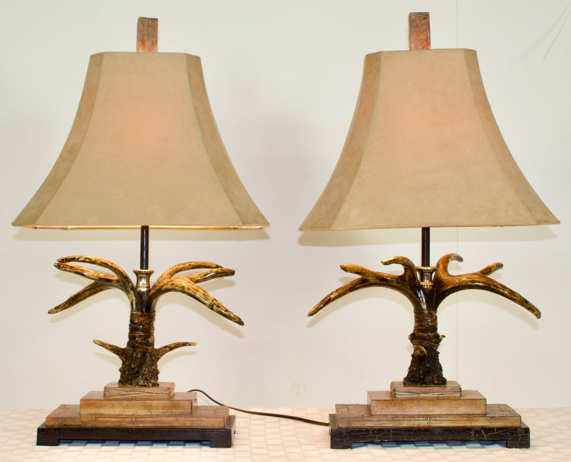 2 Faux Antler Table Lamps with Shades