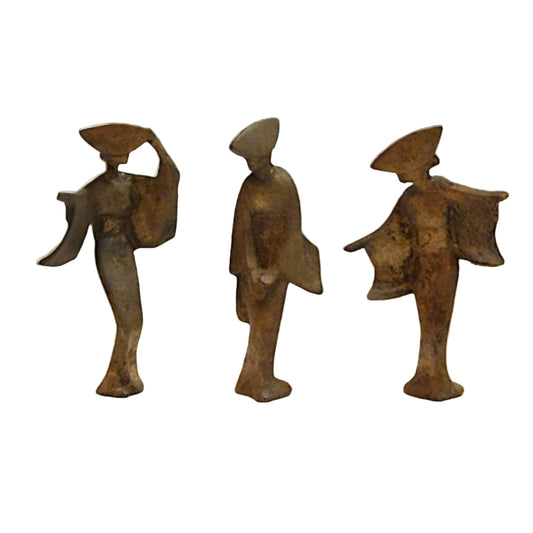 Vintage 1950s Geisha Figures | Gilt Cast Iron Set of 3