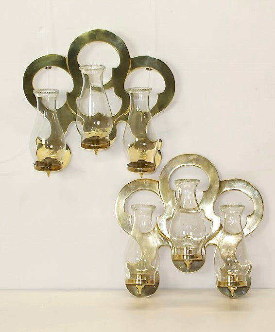 Vintage Brass Candlelabra Sconces w/ Clear Glass Globes