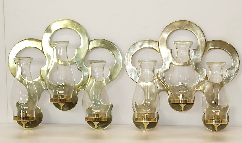 Vintage Brass Candlelabra Sconces w/ Clear Glass Globes