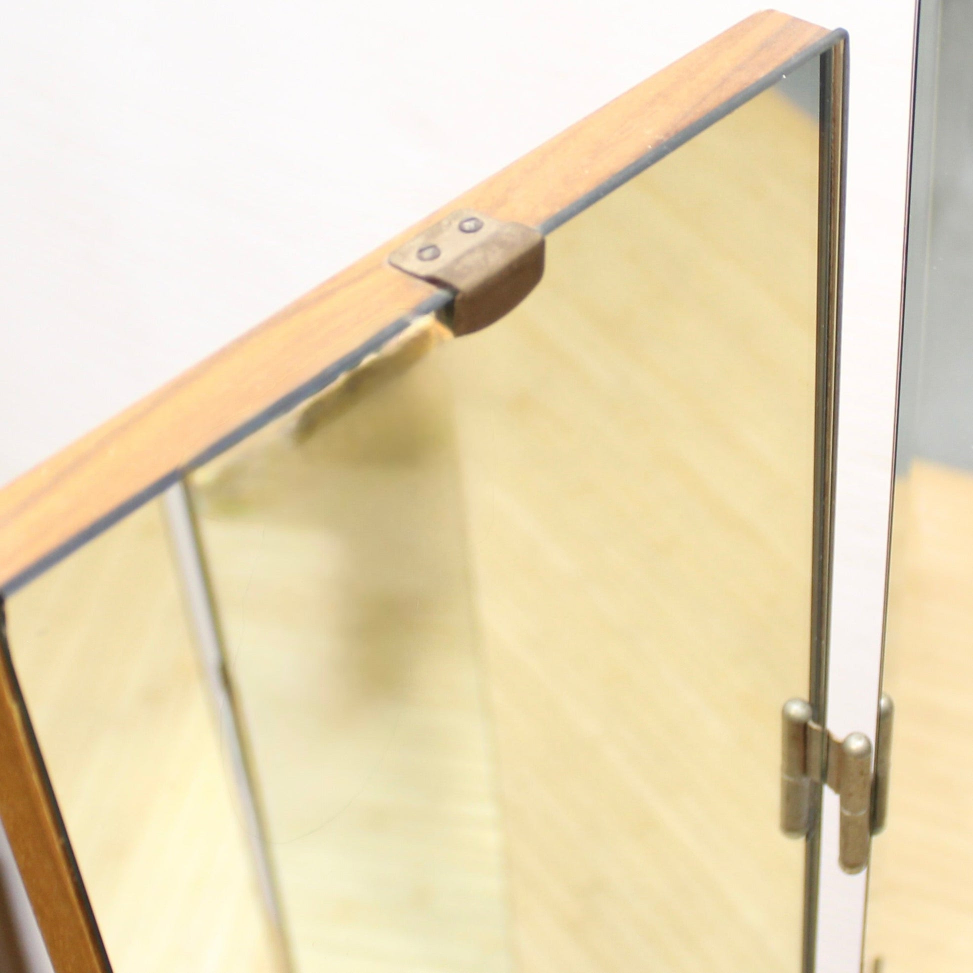 Large Vintage Wood Backed Trifold Mirror