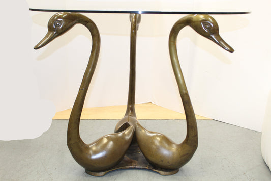 Vintage 3 Brass Swans Accent Table, Maison Jasen Style Table