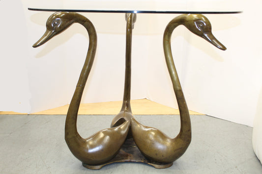 Vintage 3 Brass Swans Accent Table