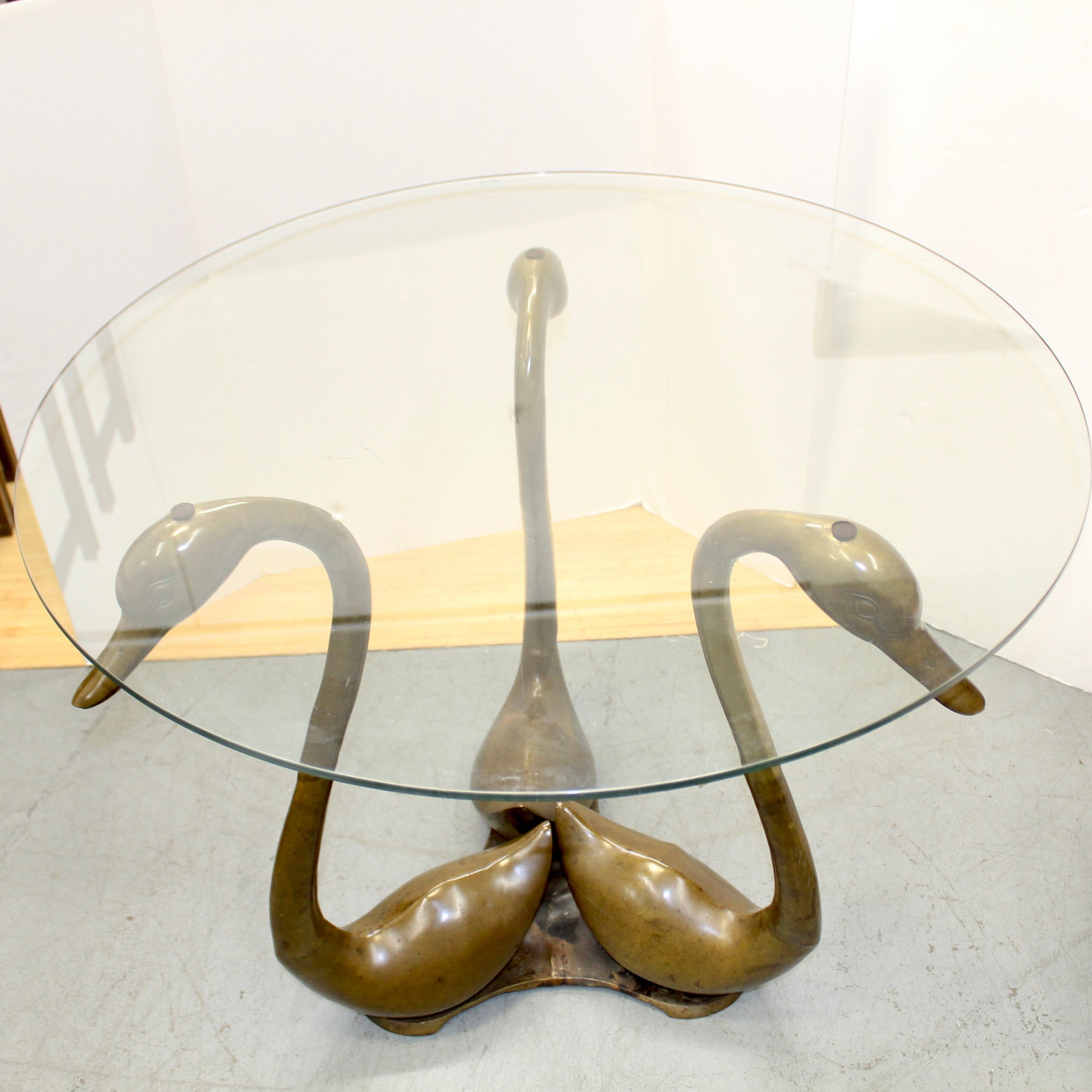 Vintage 3 Brass Swans Accent Table, Maison Jasen Style Table