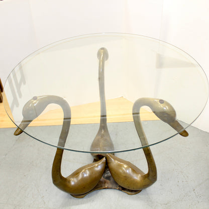 Vintage 3 Brass Swans Accent Table, Maison Jasen Style Table