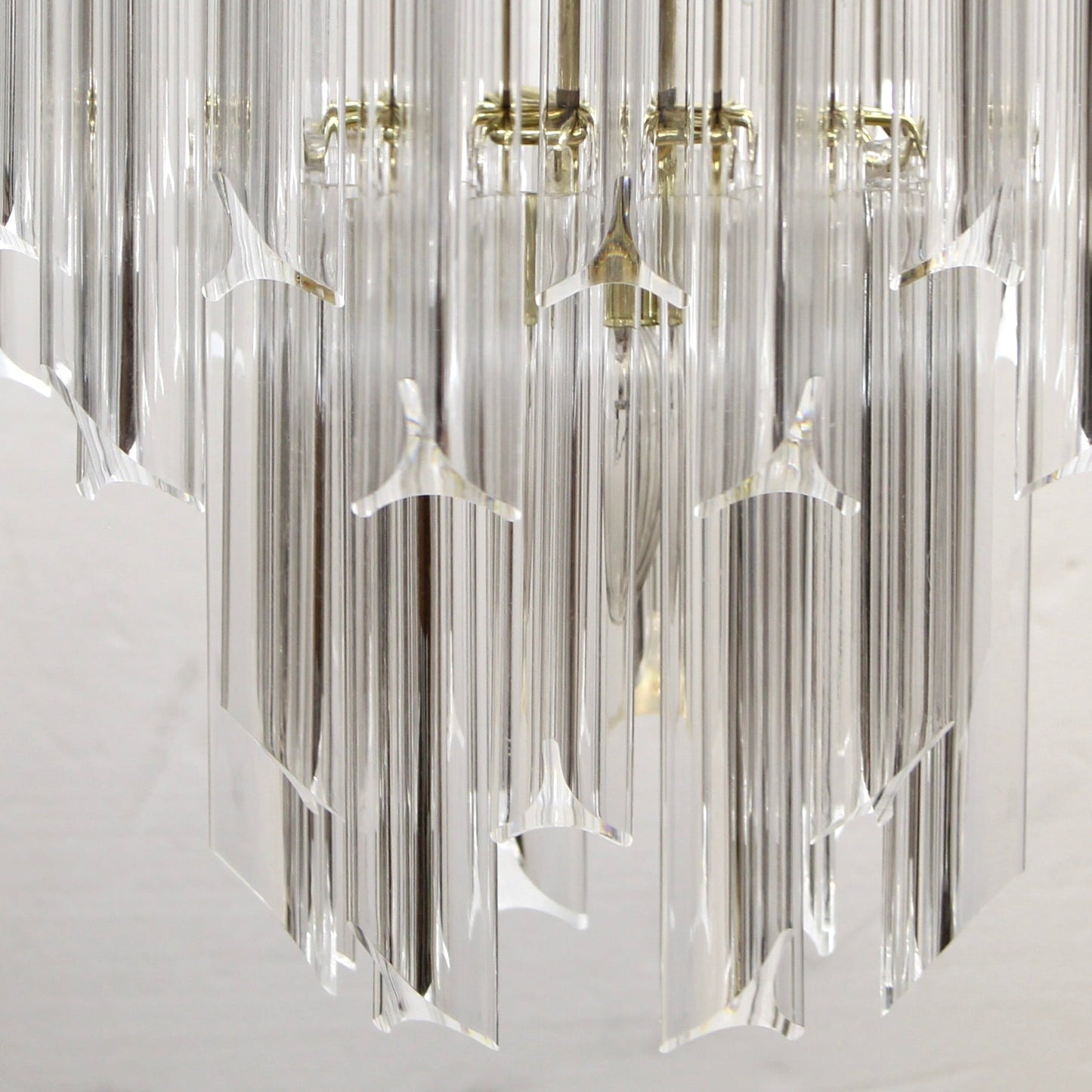 Vintage Mid-Century Modern Lucite Swag Chandelier - 3-Tier Waterfall Brass 6-Light Fixture - Venini Triedri Style