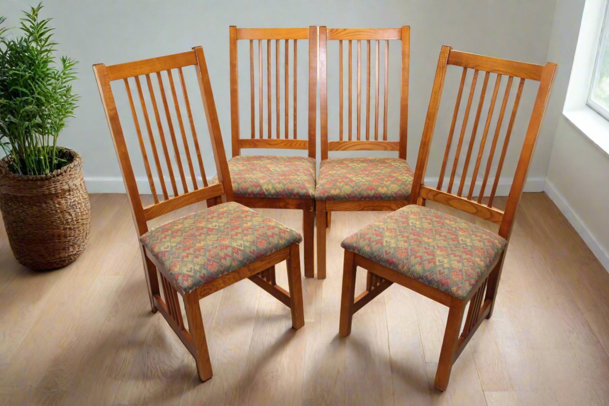 4-pc Solid Oak Upholstered Seat Mission Style Dining Chair
