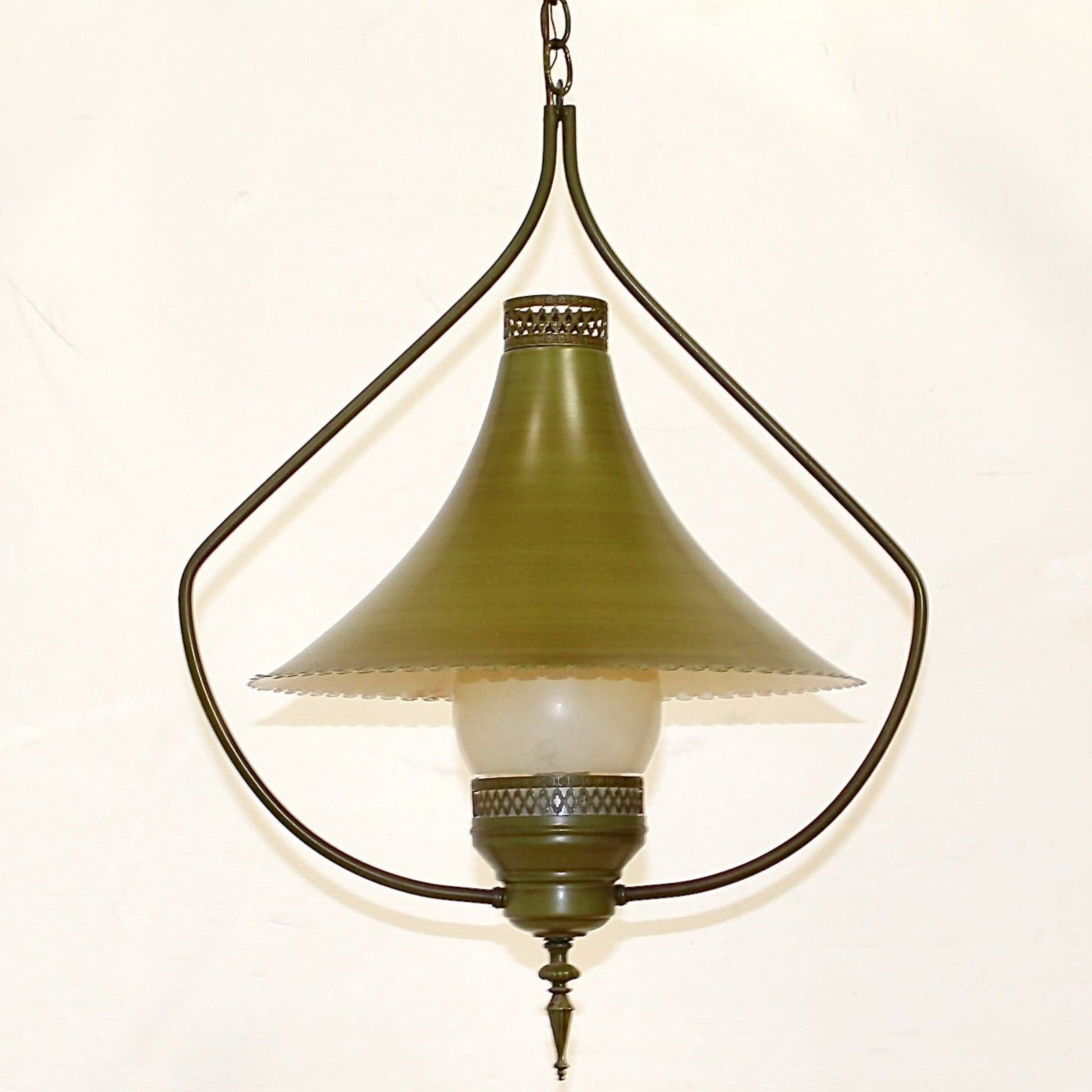 1950s Green Lighting Fixture with Witch Hat Shade, Feldman Co Lighting Fixture 