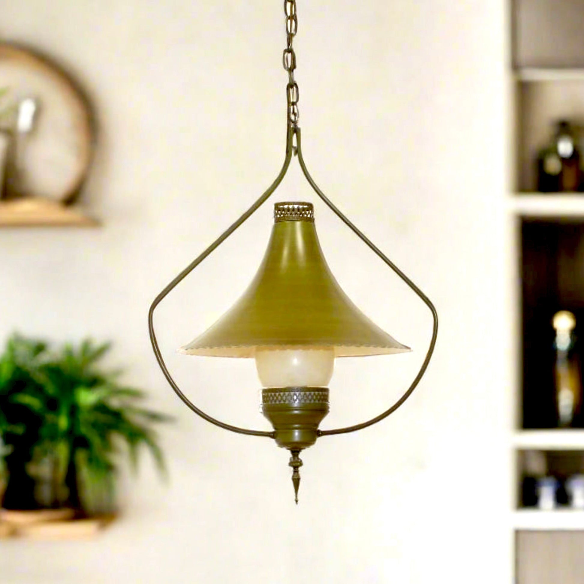 1950s The Feldman Co Green Lighting Fixture with Witch Hat Shade