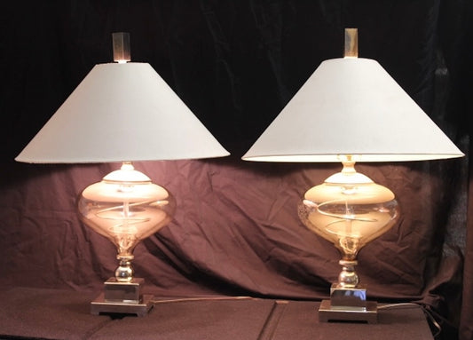 Pair | Table Lamps | Glass with Metal Spiral