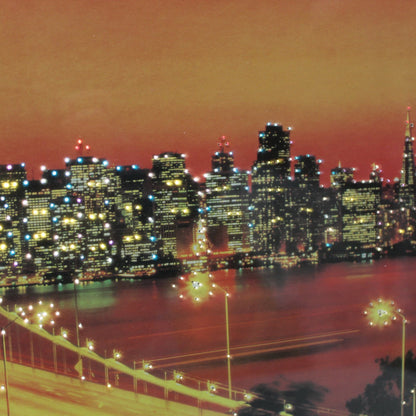 "Close-up of the lighted cables on a vintage SF Bay Bridge moving picture. Internal motorized lights create a sparkling twinkle and waving water effect."