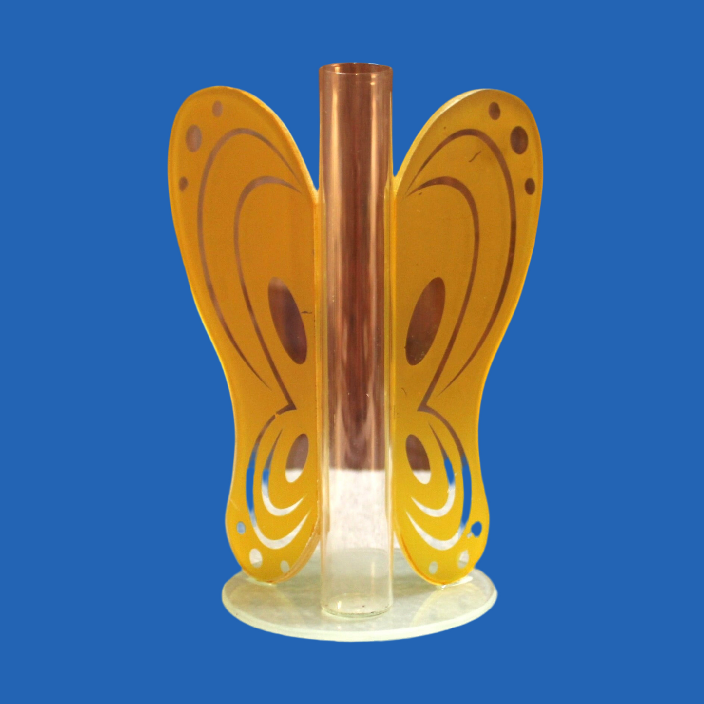 Vintage Yellow Glass Butterfly Bud Vase