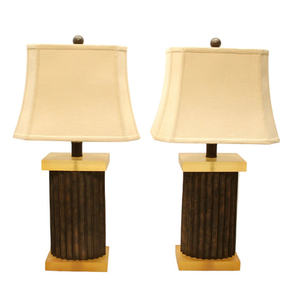 A Pair of Fluted Table Lamps - Translucent Amber Resin & Gold Accents