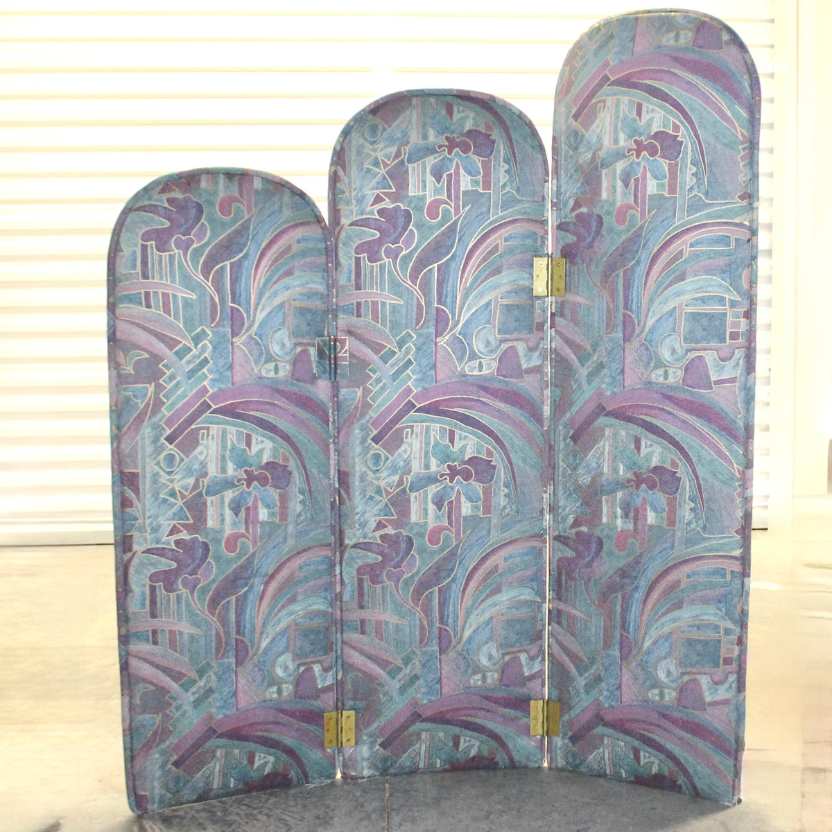 Postmodern 3-Panel Folding Room Divider | Upholstered Fabric Privacy Screen.
