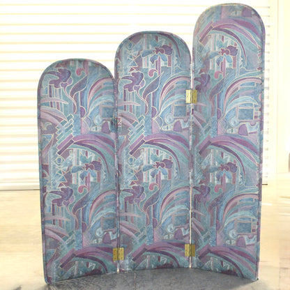 Postmodern 3-Panel Folding Room Divider | Upholstered Fabric Privacy Screen.